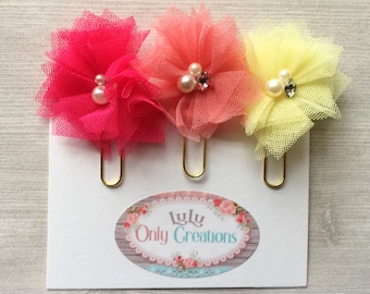 Planner Clip,Bookmark,Floral,Page Marker,Bookmark Clip,Organizer Clip,Gift,Party Favor,Floral Bookmark,Handmade,Stationary Clip,Set of 3