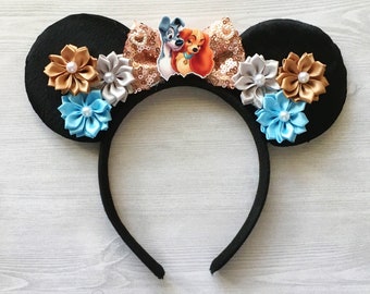 Lady and the Tramp Ears,Mouse Ears,Lady and the Tramp,Minnie Mouse Ears,Mickey Mouse Ears,Girls Headband,Minnie Ears,Mickey Ears,Handmade