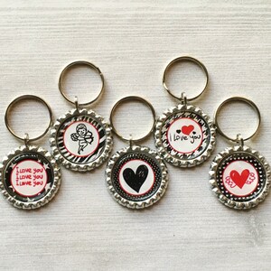 Keychain,Key Ring,Valentines,Valentines Day,Key Chain,Keyring,Bottle Cap,Accessories,Bottle Cap Keychain,Gift,Party Favor,Handmade,Set of 5