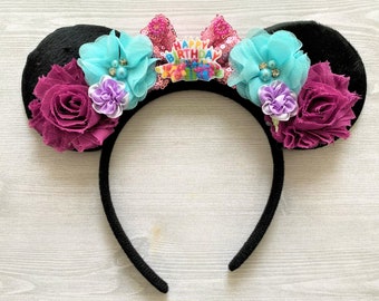 Birthday Ears,Birthday Mouse Ears,Mouse Ears,Happy Birthday,Minnie Mouse Ears,Mickey Mouse Ears,Girls Headband,Minnie Ears,Mickey Ears,Gift