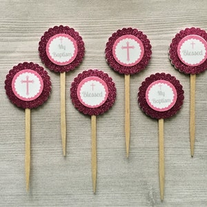 Baptism Cupcake Toppers,Baptism,Cupcake Toppers,Girls Baptism,Baptism Party,Baby Girl,Handmade,Double Sided,Gift,Newborn,Set of 6