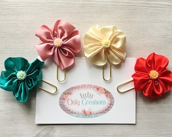 Planner Clip,Bookmark,Rosette,Page Marker,Bookmark Clip,Organizer Clip,Gift,Party Favor,Floral Bookmark,Handmade,Stationary Clip,Set of 4