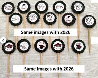 Graduation Cupcake Toppers,Graduation,Cupcake Toppers,Graduation 2026,Class of 2026,2026 Graduate,Set of 15,Graduation Party,Double Sided
