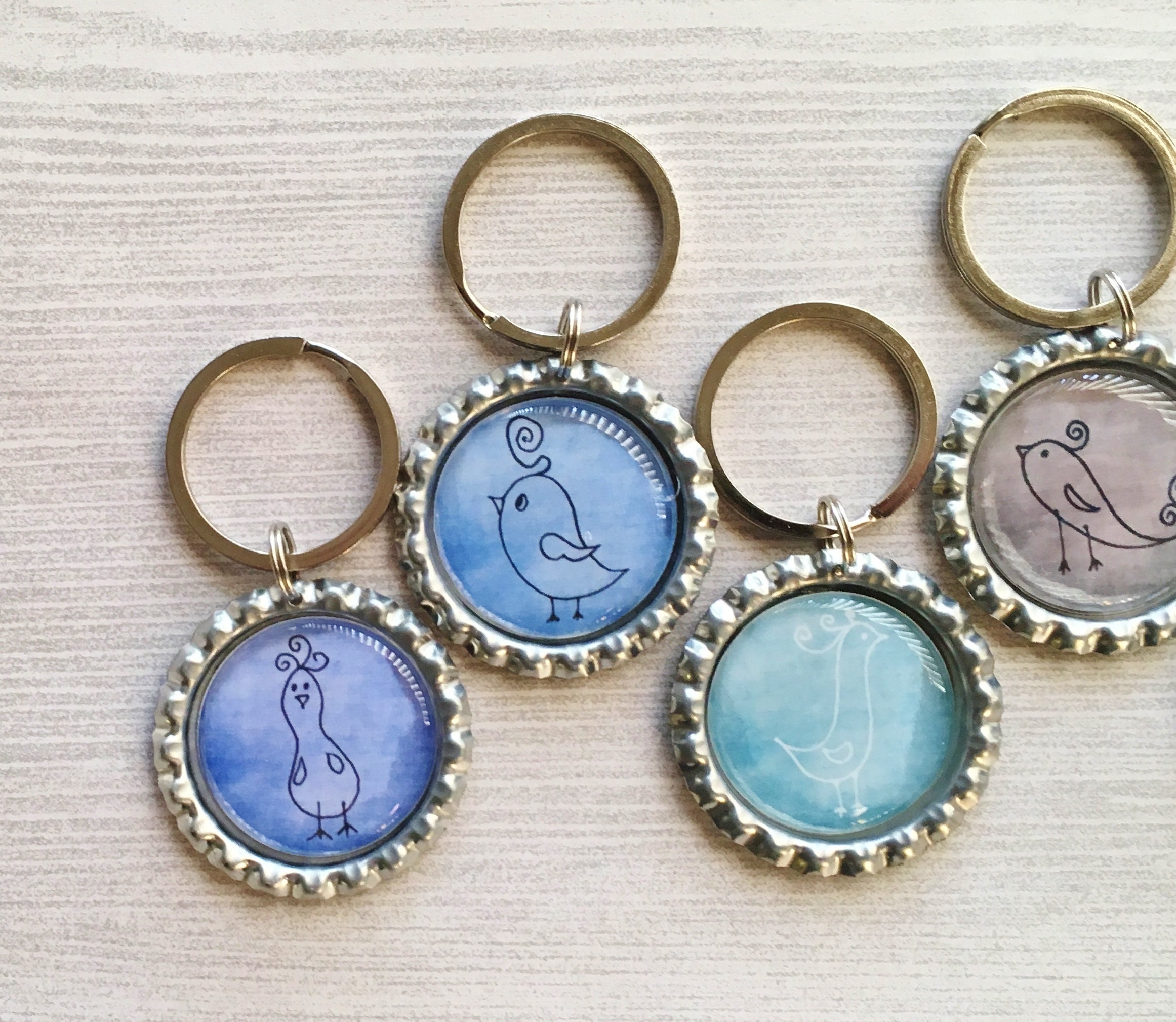 Keychain,key Ring,bird,bird Keychains,hand Drawn Birds,bottle Cap ...