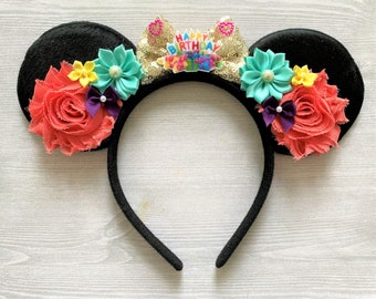 Birthday Ears,Birthday Mouse Ears,Mouse Ears,Happy Birthday,Minnie Mouse Ears,Mickey Mouse Ears,Girls Headband,Minnie Ears,Mickey Ears,Gift