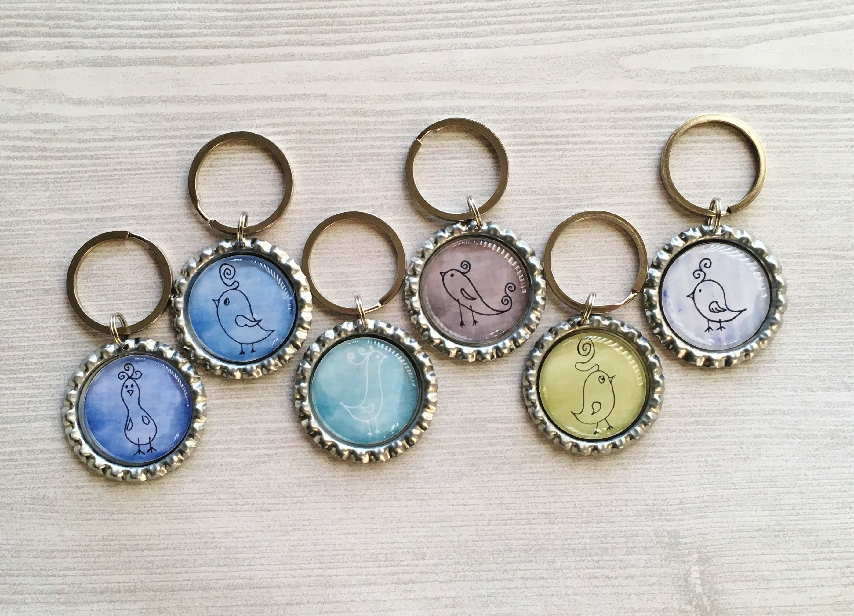 Keychain,key Ring,bird,bird Keychains,hand Drawn Birds,bottle Cap ...