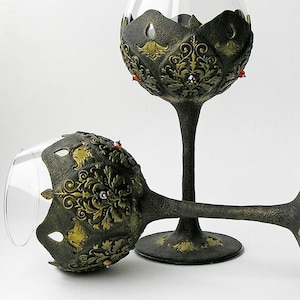 Gold medieval wine goblets with custom colors crystals Royal wine medieval goblets for an alternative wedding, cosplay, LARP