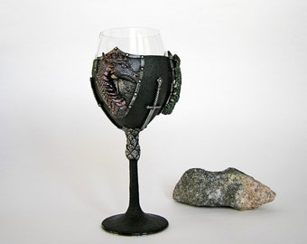 Goblet with three dragons, Red Dragon, Green Dragon, Silver Dragon, Wine glass, Goblet for Mother of Dragons