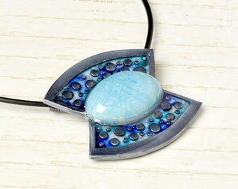 Geometrical pendant in silver-blue tones Silver pendant Blue pendant Cosmic pendant Geometrical pendant Statement pendant  Gift for women