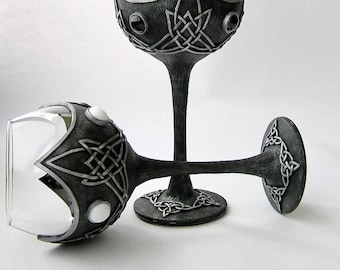 Set Medieval Goblet is decorated with the Celtic knot Gothic wine glasses  Vikings wedding Gothic wedding  Medieval wedding Wedding goblets