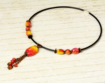 Choker Necklace jewelry red yellow Short necklace Orange Choker Orange Choker red Choker yellow Bohemian short necklace Dainty choker mom