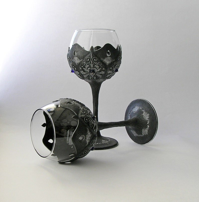 Silver medieval wine goblets with custom colors crystals Royal Etsy