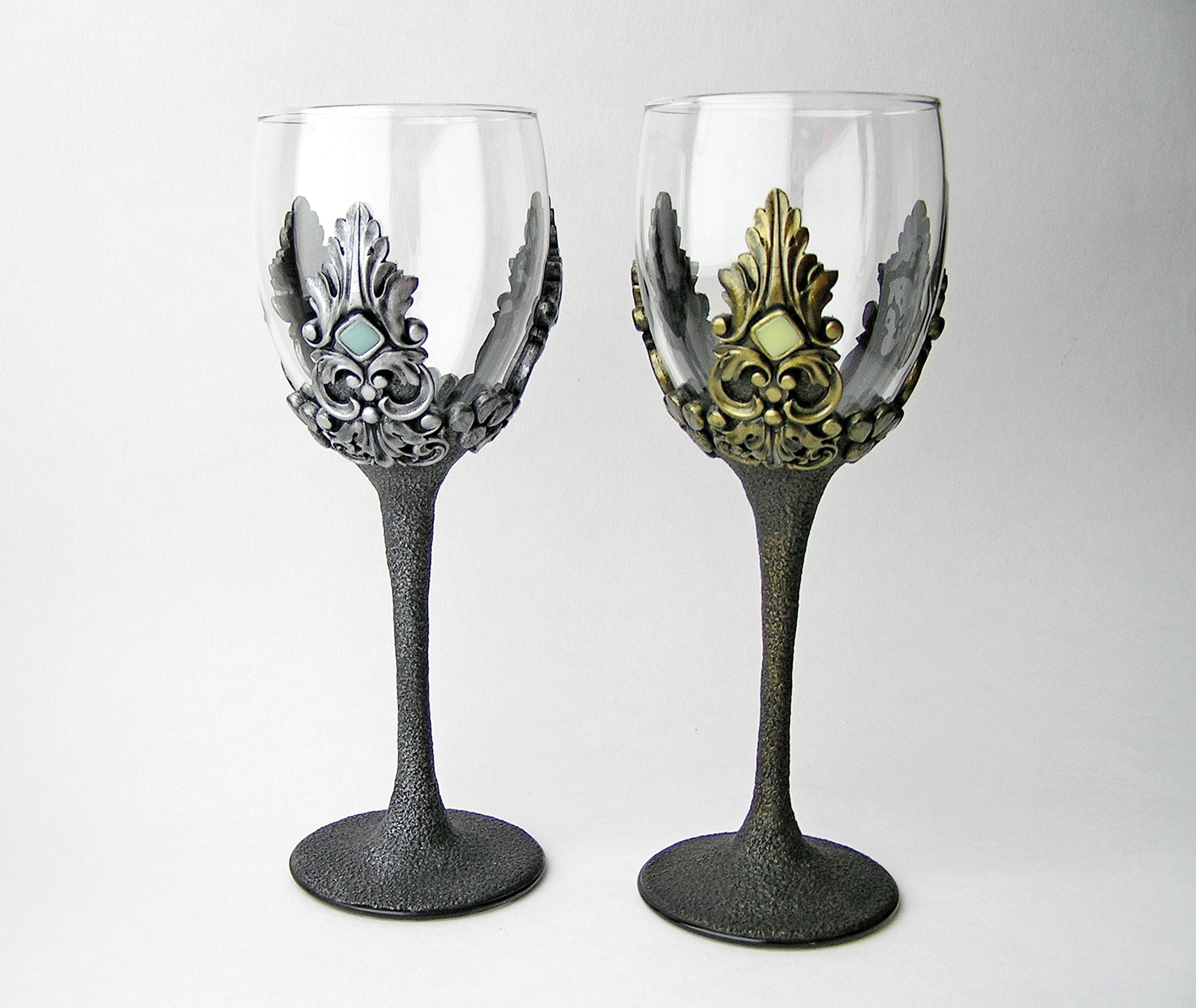 Antique Style Medieval Gold Goblets Decorated With Glass Stones