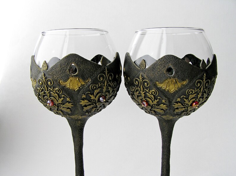 Gold medieval wine goblets with custom colors crystals Royal Etsy