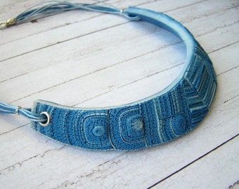 Bib necklace made of polymer clay Statement necklace Blue bib necklace Choker collar