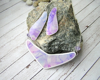 Jewelry set in light pink violet lavender color earrings Light pink necklace earrings Violet necklace lavender color necklace Purple set