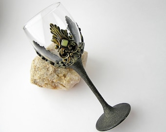 Antique style medieval gold goblets decorated with glass stones Medieval wedding, Gothic wine glass, LARP goblet