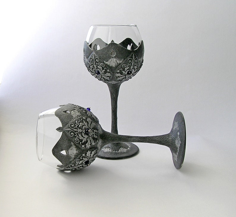 Silver medieval wine goblets with custom colors crystals Royal Etsy