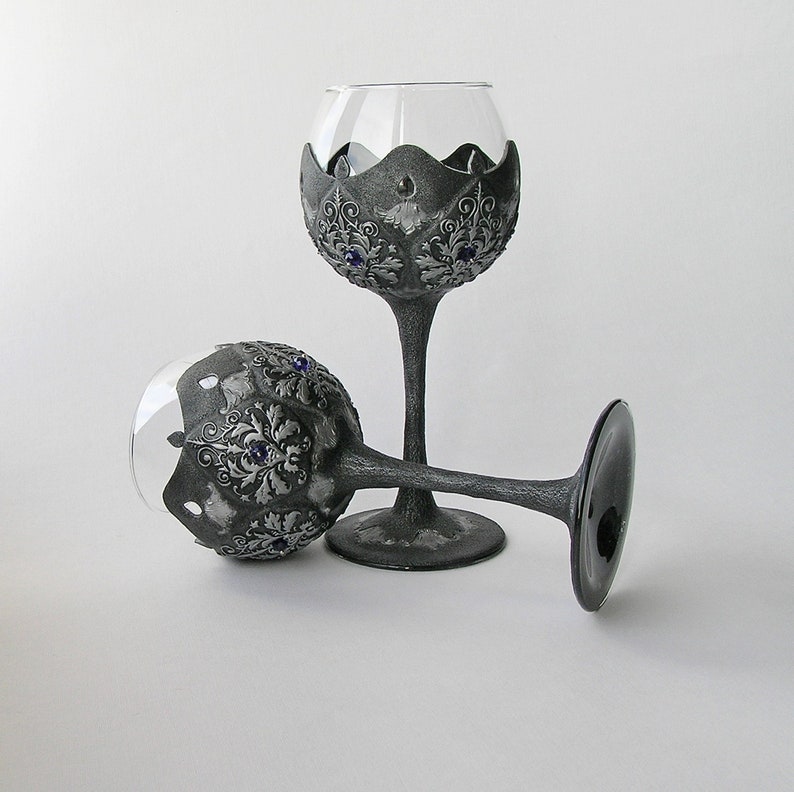 Silver medieval wine goblets with custom colors crystals Royal Etsy