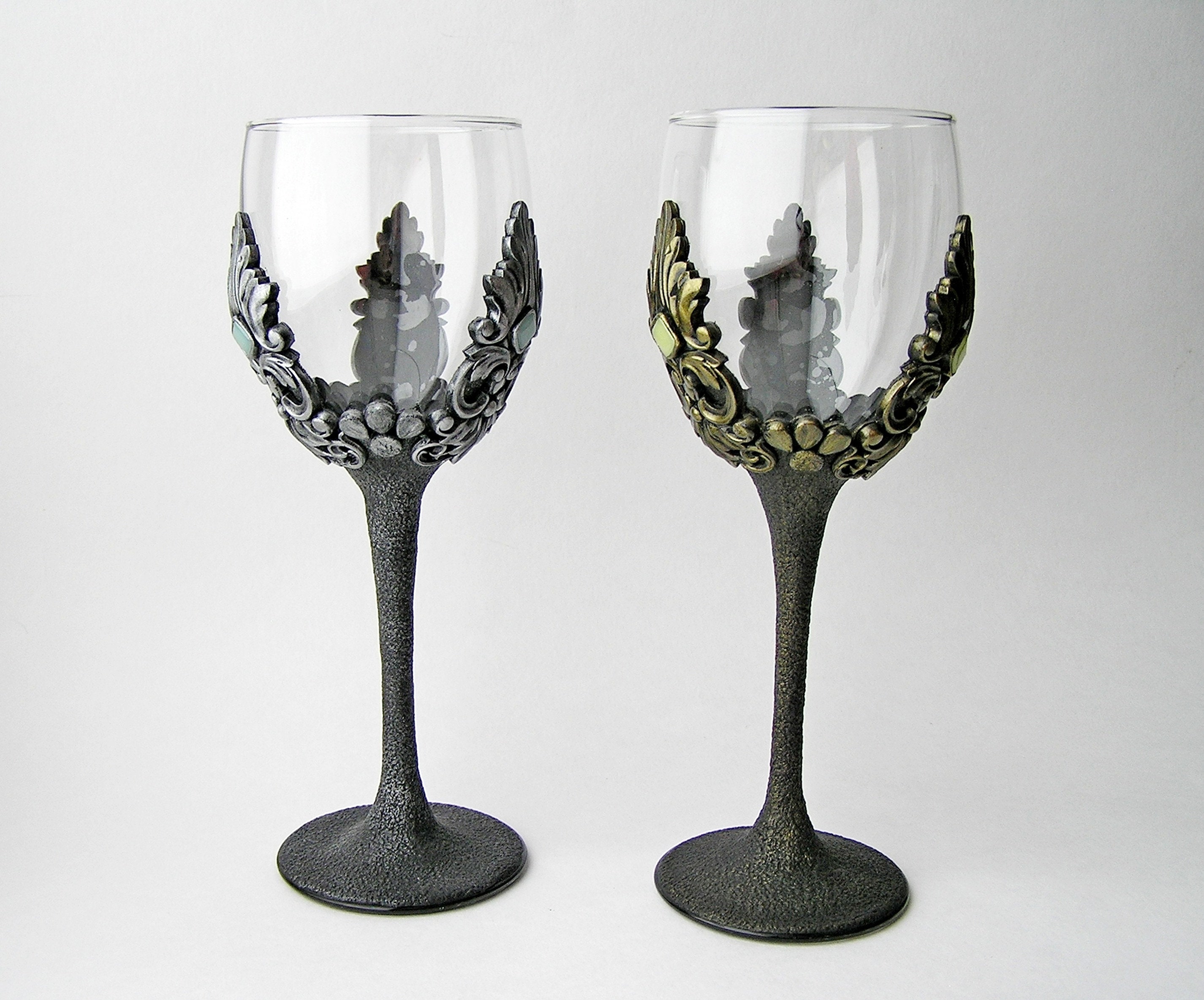 Antique Style Medieval Silver Goblets Decorated With Glass Stones