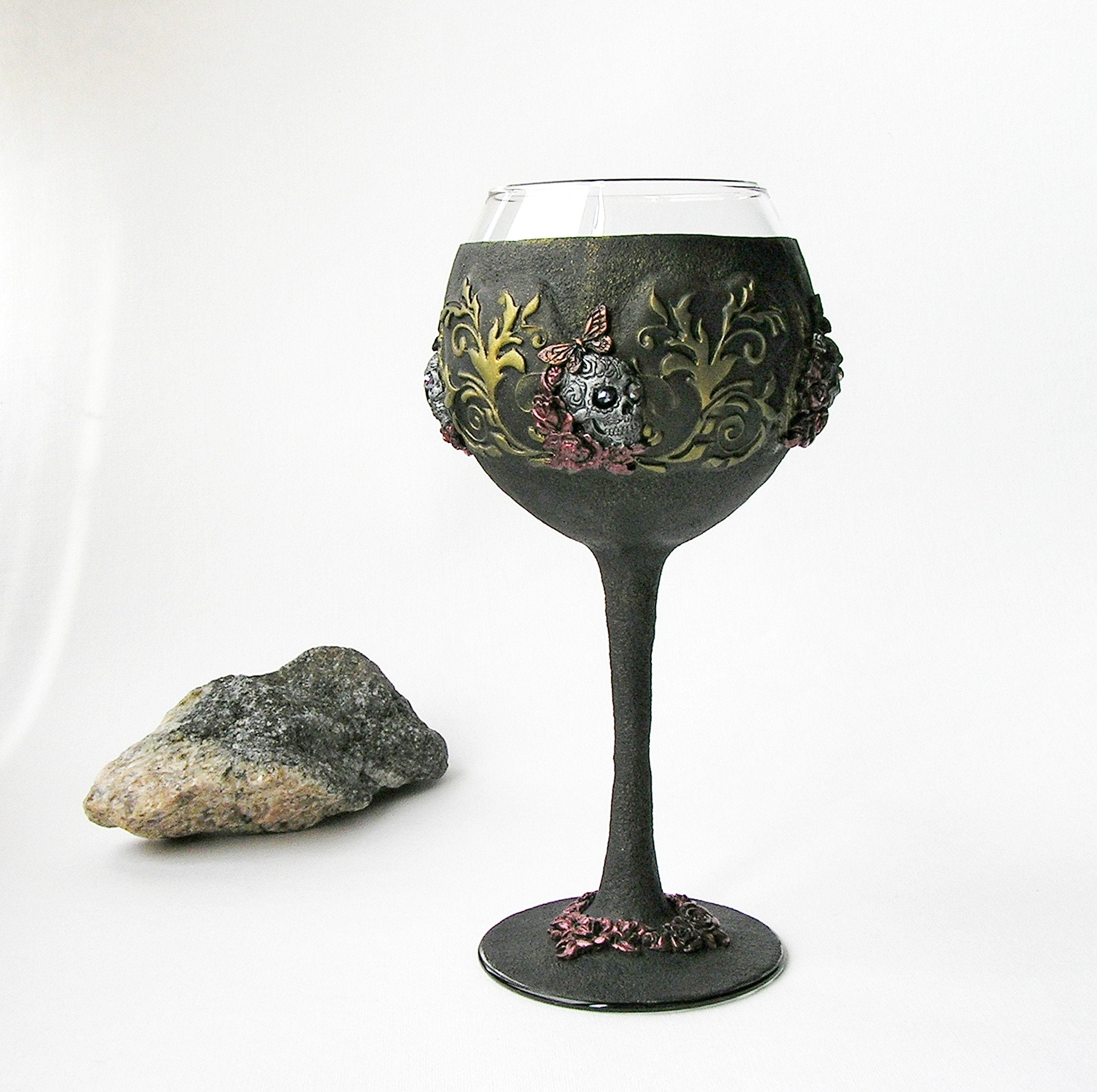 Gothic Roses Goblet Skull Horror Wine Glass 18cm