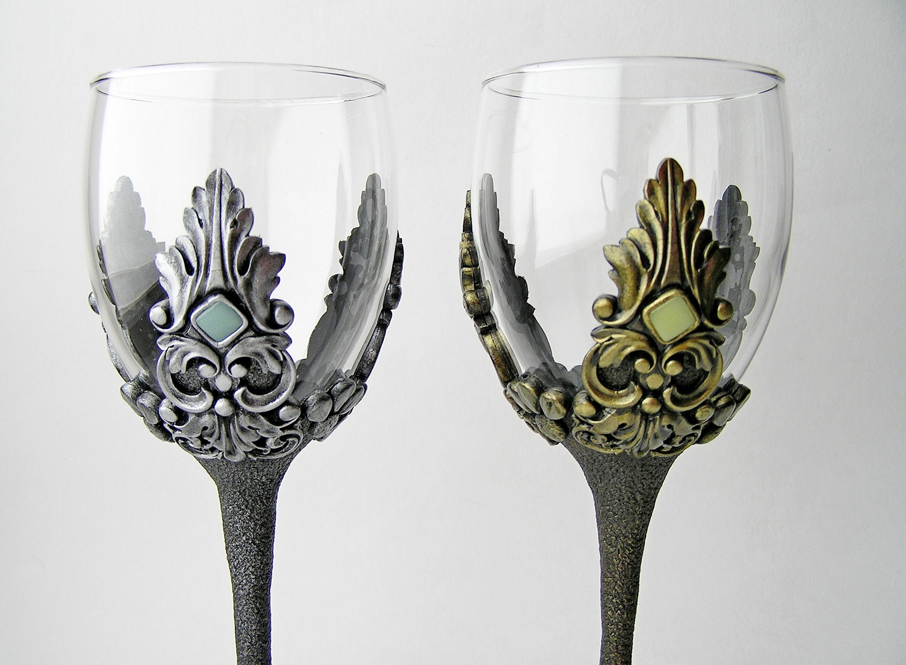 Antique Style Medieval Silver Goblets Decorated With Glass Stones Gothic Wedding, Gothic Wine