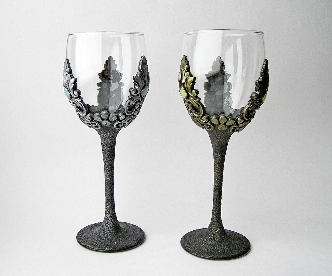 Antique Style Medieval Gold Goblets Decorated With Glass Etsy
