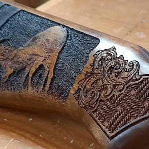 Custom Firearm Engraving Stock Personalized Wording and Checkering