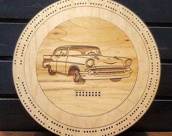 1957 Chevy Bel Air themed wooden cribbage board