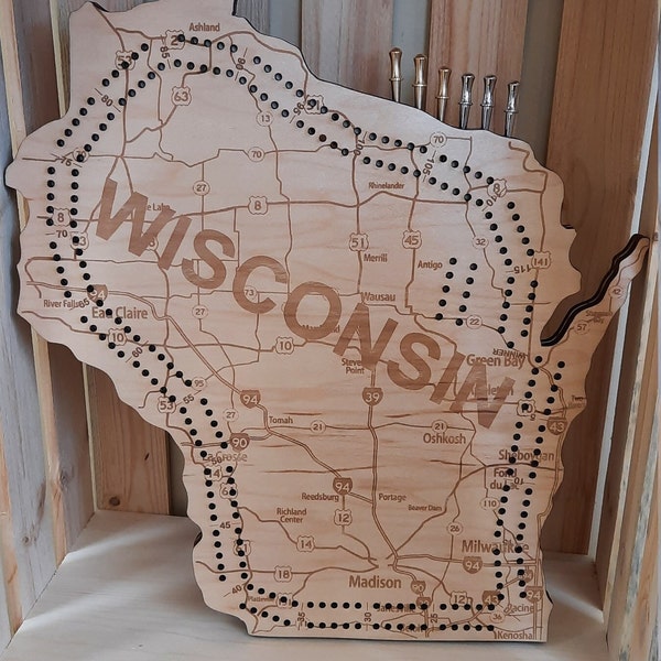 Wisconsin State Road Map Cribbage Board