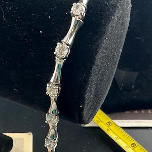 Vintage Sterling Silver Bamboo Shoot and Clear Stone Bracelet - 925 Thailand - 7 1/4&quot;
