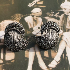 Vintage Sterling Marcasites Pierced Earrings