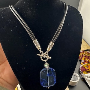 Silver and Leather Necklace with Glass Pendant