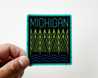 Michigan Pines Modern Line Art Sticker All Weather Decal