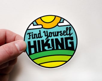 Find Yourself Hiking Sticker, Premium Vinyl All Weather Decal, Car Decal, Water Bottle Decal