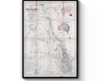 Red Brisbane Map Minimal Queensland Original Home Decor Art Poster Print