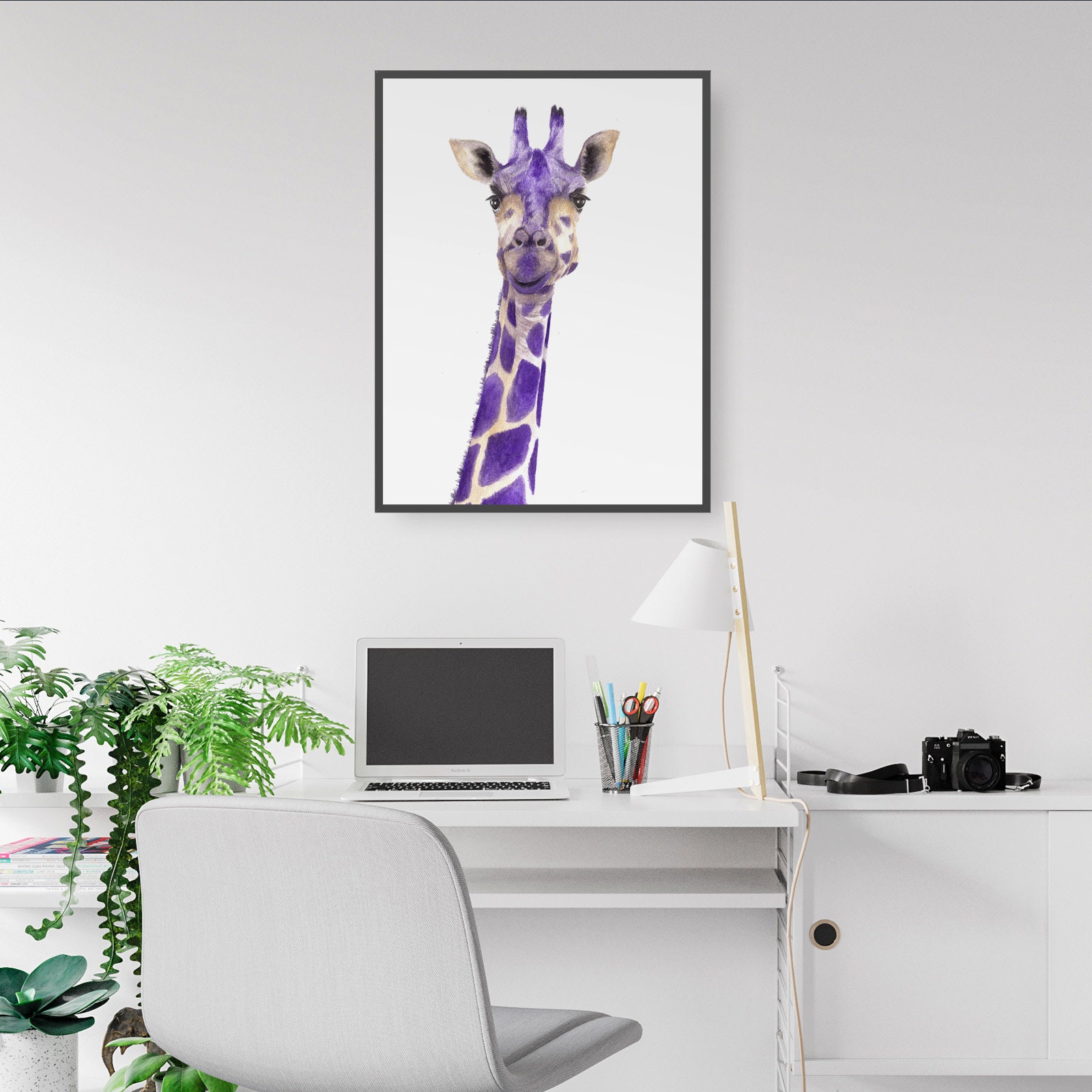 Purple Giraffe Drawing African Wildlife Animal Minimal | Etsy