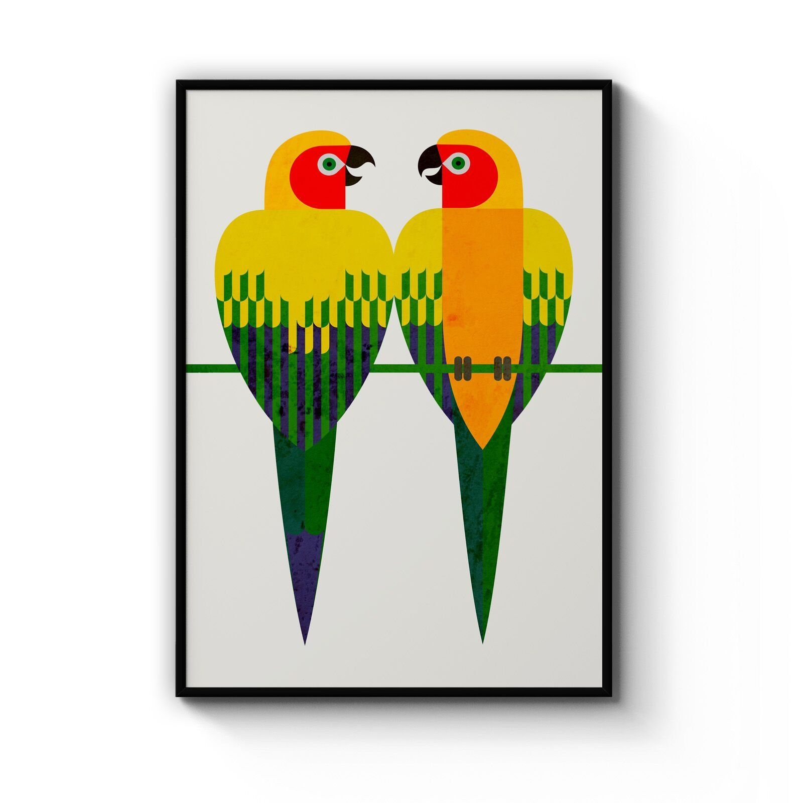 Art Deco Parrots Vintage Painting Affordable Wall Art Print | Etsy