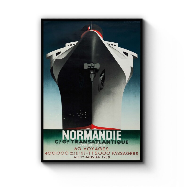 Normandie French Vintage Shipping Advert Wall Art Print Poster Framed or Canvas Artwork
