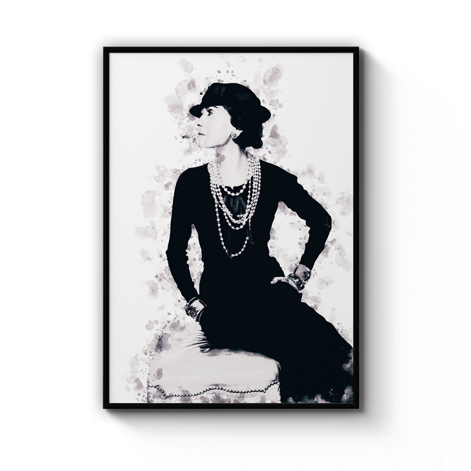 Vintage Coco Chanel Portrait Black Ink Painting Minimal | Etsy