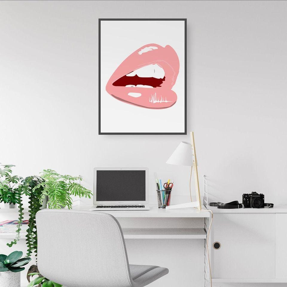 Pink Lips Fashion Girls Bedroom Makeup Affordable Wall Art | Etsy