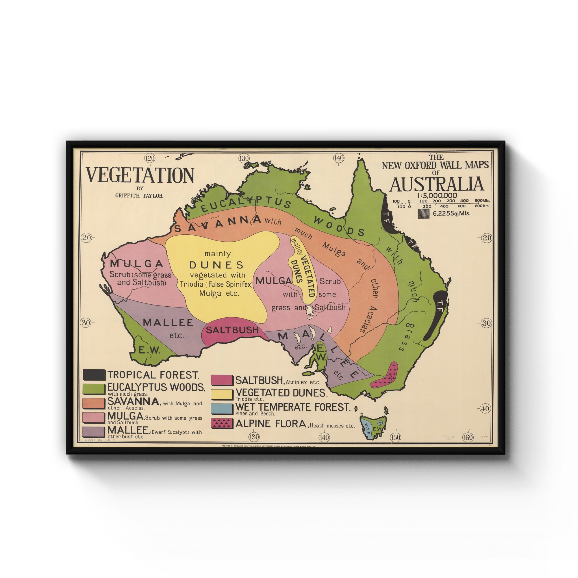 A4 B1 Framed Vintage Map of Australia Detailed Old Classic Art Print Poster