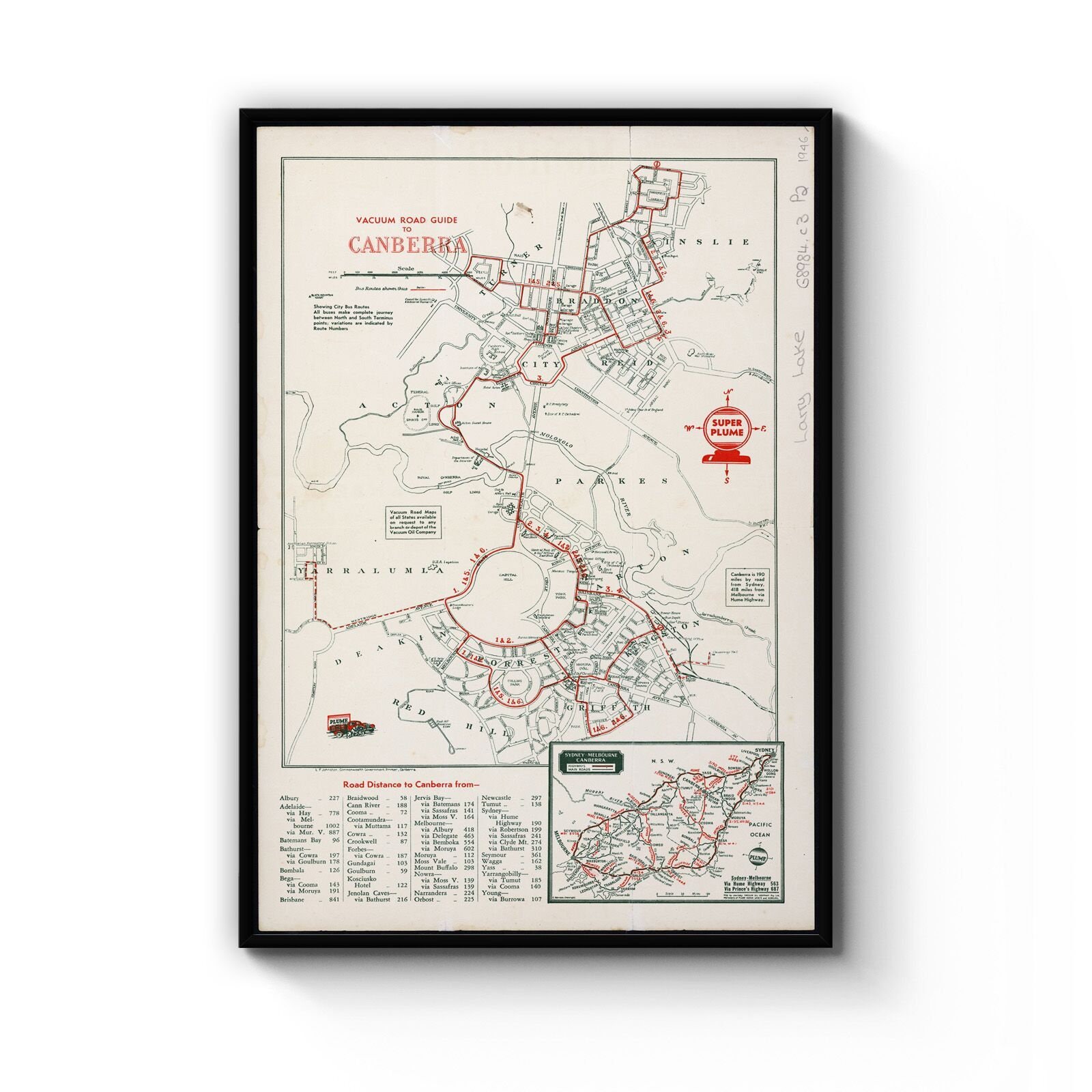 Vintage Map of Canberra ACT B1 Framed Australia Old Art Print Poster: A4 Vintage Map of Canberra ACT B1 Framed Australia Old Art Print Poster: A4