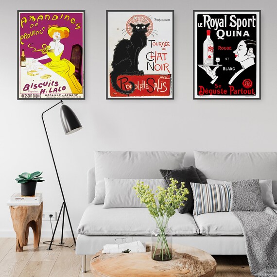 Set Of Vintage French Cafe Art Classic Restaurant Decor Le Chat Noir Fashion Poster France Print Size A4 A3 A2 A1 B1 A0 Black White Frame