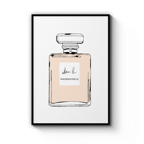 Peach Perfume Bottle Drawing Minimal Fashion Paris Home Decor Etsy