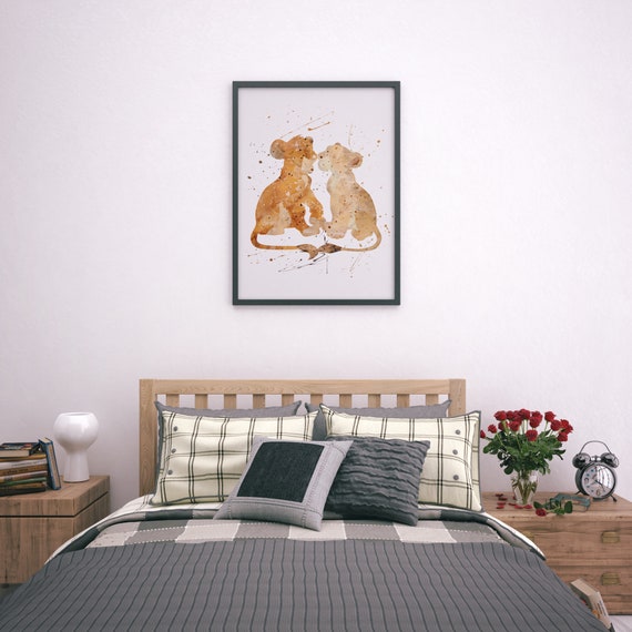 Disney The Lion King Simba Nala Toddler Baby Childrens Bedroom Nursery Art Poster Print Size A4 A3 A2 A1 B1 A0 Black Or White Frame
