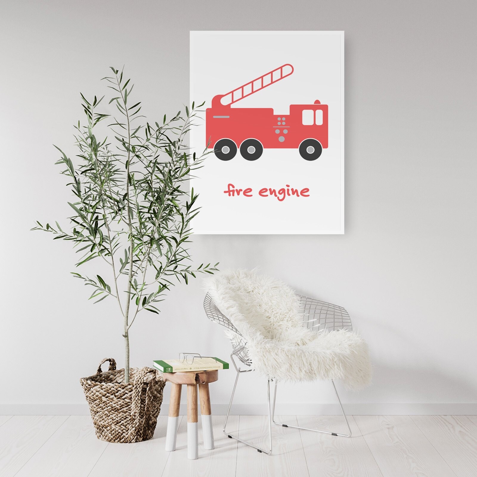 Red Fire Engine Boys Bedroom Nursery Affordable Wall Art Etsy