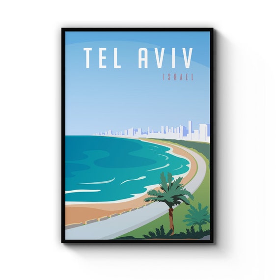 Retro Tel Aviv Israel Vintage World Travel Tourism Wall Art | Etsy