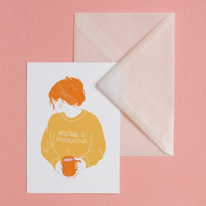 Descansar es productivo – Postal con sobre, lámina artística, ilustración, arte