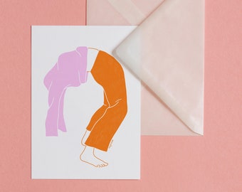 Bending Over Backwards – postcard with envelope, art, print, illustration